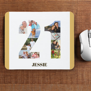 Photo Collage 21st Birthday Number 21 Custom Mouse Pad