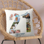 Photo Collage 21st Birthday Personalized Keepsake Throw Pillow<br><div class="desc">Personalized 21st Birthday Gift. This custom decorative pillow has a neat photo collage shaped into a number 21 with ocean blue typography. The wording reads "Congrats!" along with your custom name and birth date (all of which you can edit or leave blank). The template is set up ready for you...</div>