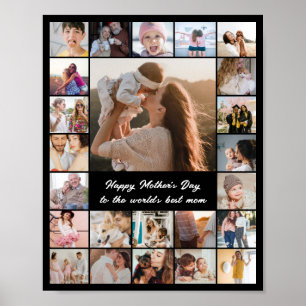 Photo Collage 24 Pictures 8x10 16x20 24x30 Black Poster