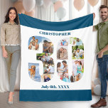 Photo Collage 30th Birthday Blue White Picture Fleece Blanket<br><div class="desc">Custom Picture Blanket with 14 of your favourite photos. This stylish photo collage is in the shape of the number 30 on a white background with ocean blue borders. The blanket can also be personalized with the name and birth date of your choice. The template is set up ready for...</div>