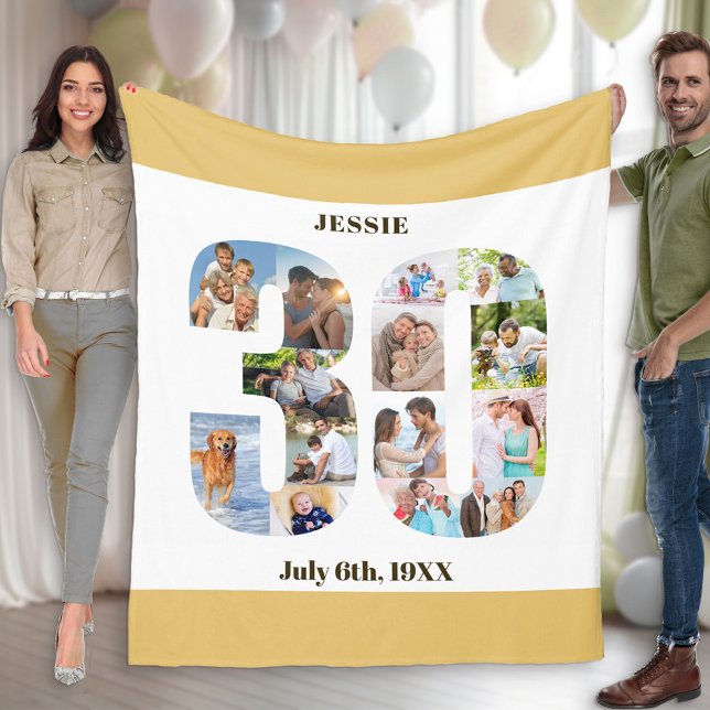 Photo Collage 30th Birthday Neutral Sand Picture Fleece Blanket (Creator Uploaded)