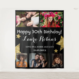 Photo Collage 30th Birthday Party Backdrop Tapestry