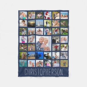 Photo Collage 39 Pics Editable Colour Personalized Fleece Blanket