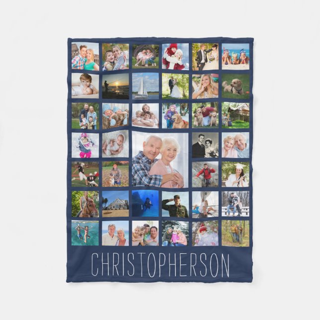 Photo Collage 39 Pics Editable Colour Personalized Fleece Blanket (Front)