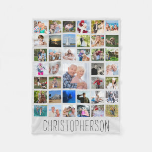 Photo Collage 39 Pics Editable Grey Personalized Fleece Blanket
