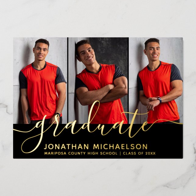 Photo Collage 3 Pictures Graduation Announcement (Front)