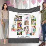 Photo Collage 40th Birthday Grey White Picture Fleece Blanket<br><div class="desc">Custom Picture Blanket with 15 of your favourite photos. This stylish photo collage is in the shape of the number 40 on a white background with charcoal grey borders. The blanket can also be personalized with the name and birth date of your choice. The template is set up ready for...</div>
