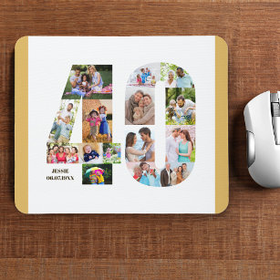 Photo Collage 40th Birthday Number 40 Custom Mouse Pad