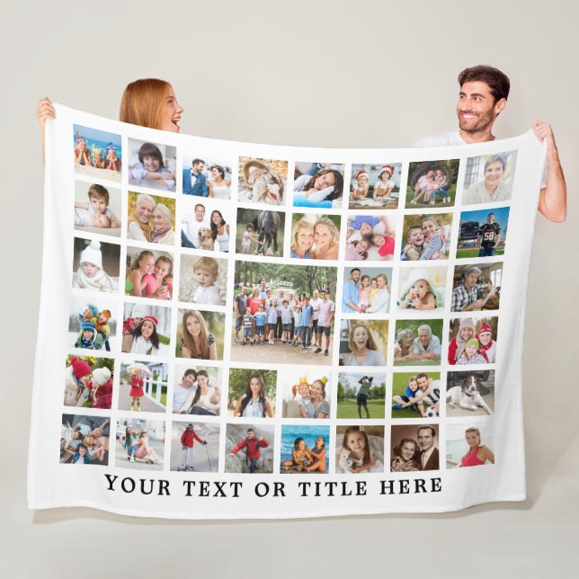 Photo Collage 45 Photo Template Custom Colour Text Fleece Blanket (In Situ)