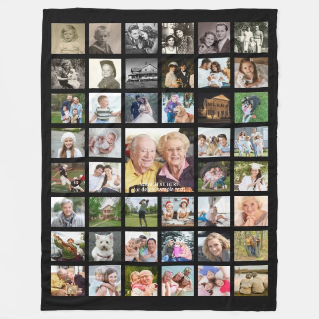 Photo Collage 45 Photo Template Personalized Black Fleece Blanket (Front)