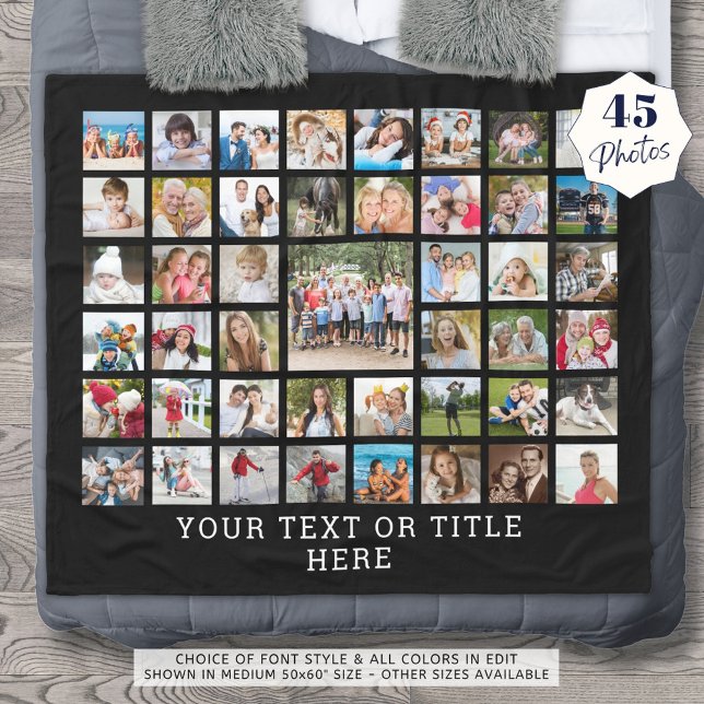 Photo Collage 45 Photos Personalized Black Fleece Blanket (Creator Uploaded)