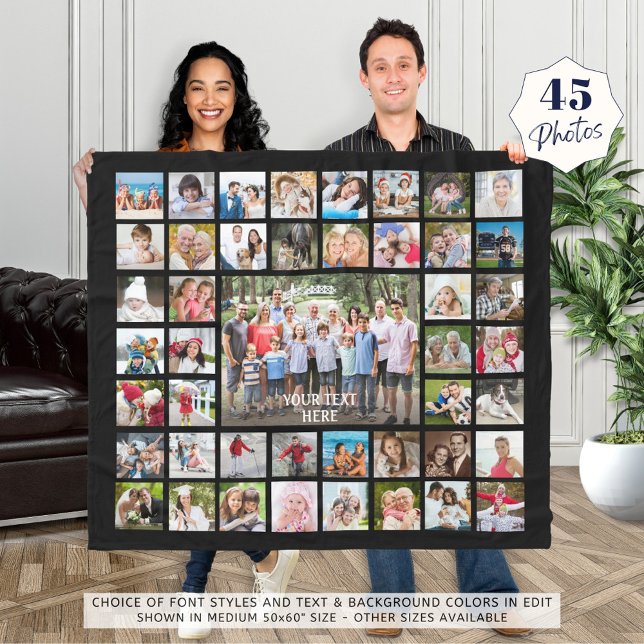 Photo Collage 45 Photos Personalized Black Fleece Blanket (Creator Uploaded)