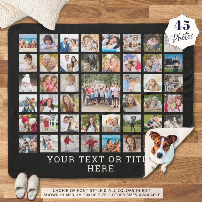 Photo Collage 45 Photos Personalized Black Sherpa Blanket (Creator Uploaded)