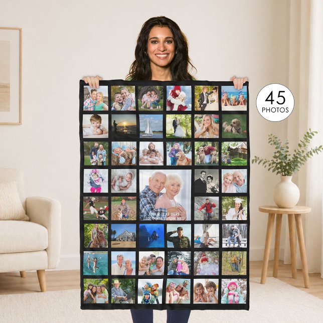 Photo Collage 45 Pics Editable Colour Personalized Fleece Blanket (Creator Uploaded)