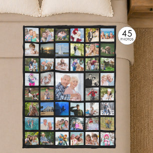 Photo Collage 45 Pics Editable Colour Personalized Fleece Blanket
