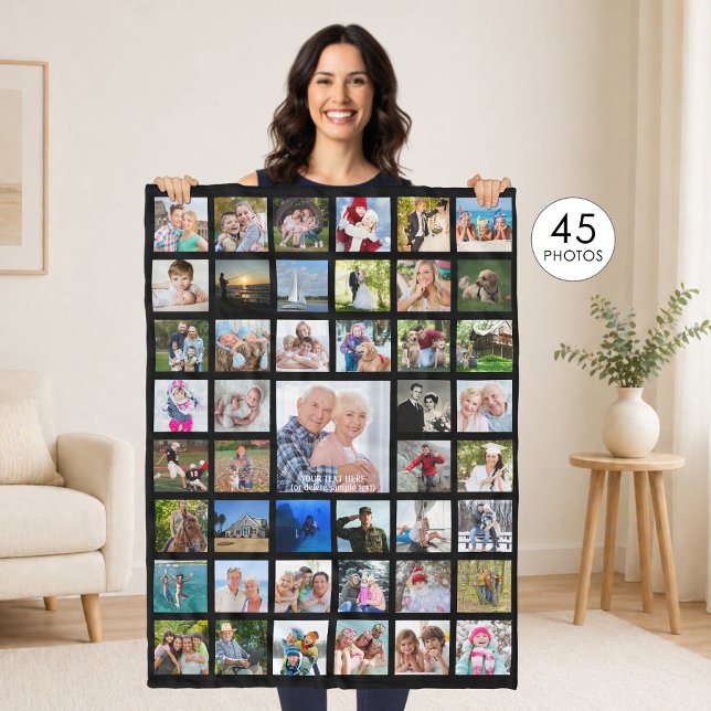 Photo Collage 45 Pics Editable Colour Personalized Fleece Blanket (Creator Uploaded)