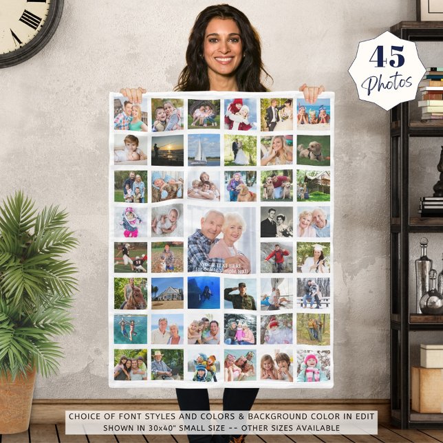 Photo Collage 45 Pics Editable Colour Personalized Fleece Blanket (Creator Uploaded)