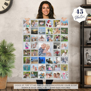 Photo Collage 45 Pics Editable Grey Personalized Fleece Blanket