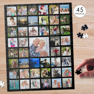Photo Collage 45 Pictures Black Jigsaw Puzzle