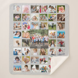 Photo Collage 45 Pictures Personalized Grey Sherpa Blanket