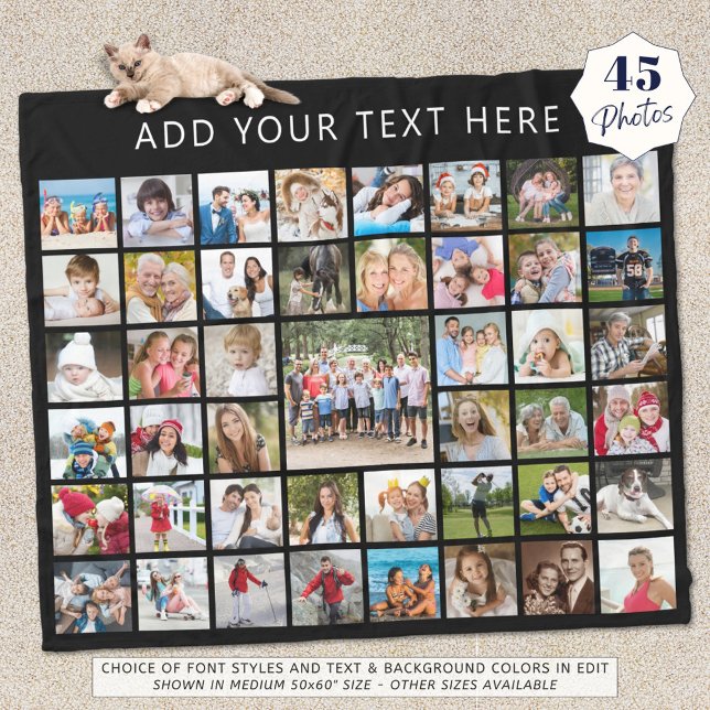 Photo Collage 45 Square Photos Personalized Custom Fleece Blanket (Creator Uploaded)