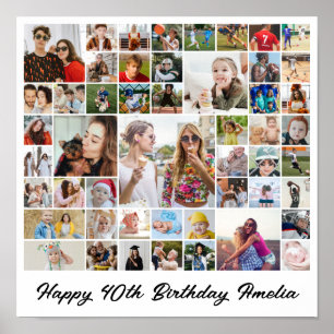 Photo Collage 50 Picture Grid Custom Square White Poster
