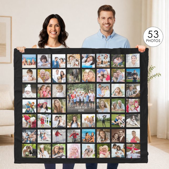 Photo Collage 53 Photos Personalized Black Fleece Blanket (Creator Uploaded)