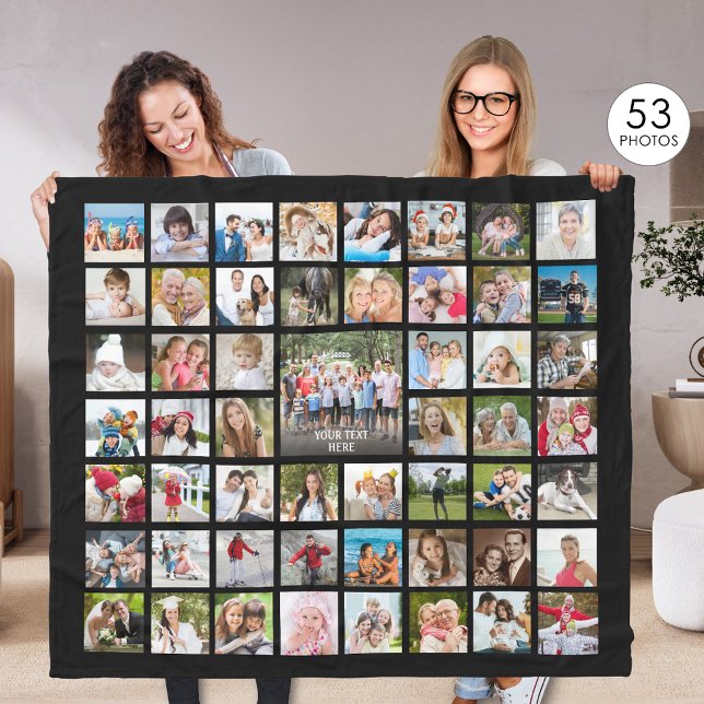 Photo Collage 53 Photos Personalized Black Fleece Blanket (Creator Uploaded)
