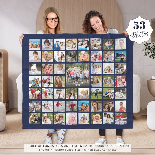 Photo Collage 53 Photos Personalized Custom Colour Fleece Blanket (Creator Uploaded)