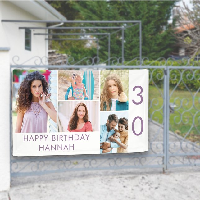 Photo Collage 5 Picture Personalized 30th Birthday Banner (Creator Uploaded)
