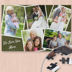 Photo Collage 5 Pictures We Love You Mom - Green Jigsaw Puzzle