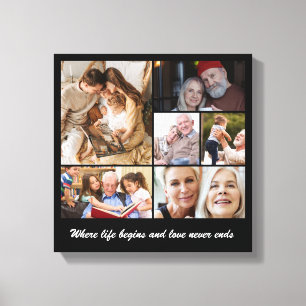 Photo Collage 6 Picture Grid Custom Square Black Canvas Print