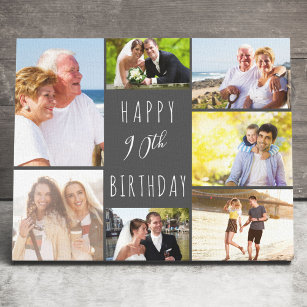 Photo Collage 7 Picture Grey White 90th Birthday Canvas Print