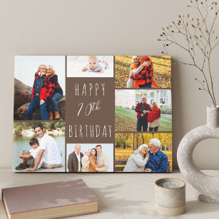 Photo Collage 7 Picture Warm Brown 70th Birthday Canvas Print