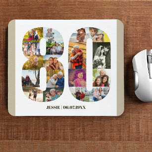 Photo Collage 80th Birthday Number 80 Custom Mouse Pad
