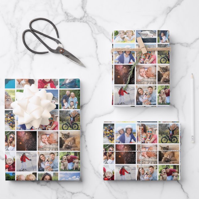 Photo Collage 88 Square Pictures Wrapping Paper Sheet (Front)