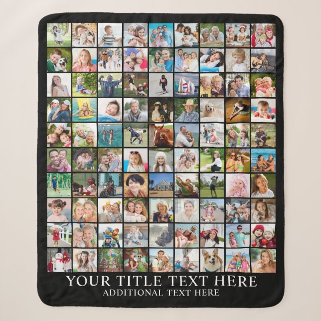 Photo Collage 90 Square Pictures Custom Colour Sherpa Blanket (Front)