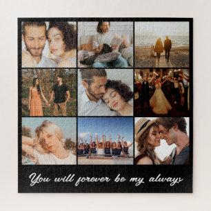 Photo Collage 9 Picture Grid Custom Square Black Jigsaw Puzzle