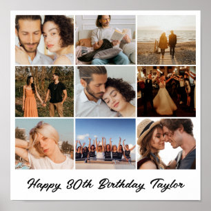 Photo Collage 9 Picture Grid Custom Square White Poster