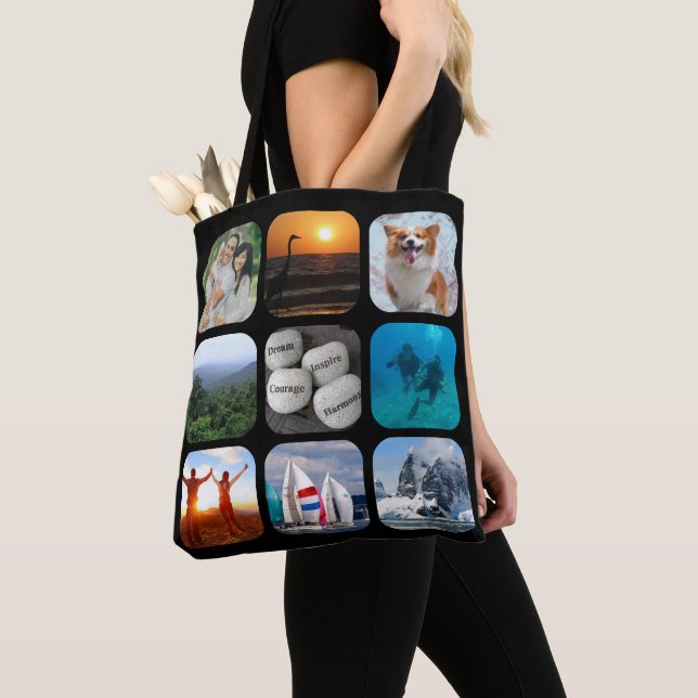 Photo Collage 9 Rounded Corner Pictures Tote Bag (Close Up)