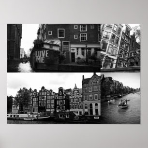 Photo collage Amsterdam 3 in black and white Poster