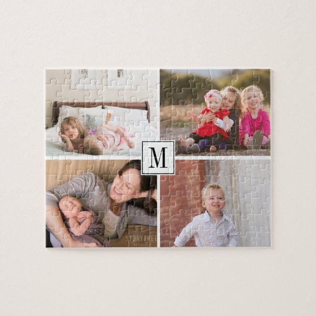 Photo collage and monogram four family photos jigsaw puzzle (Horizontal)