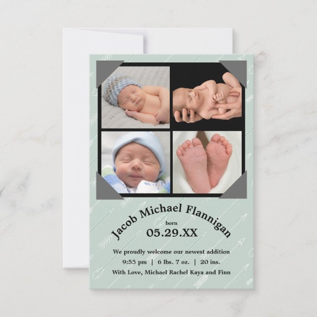 Photo Collage Arrows -3x5 Birth Announcement (Front)