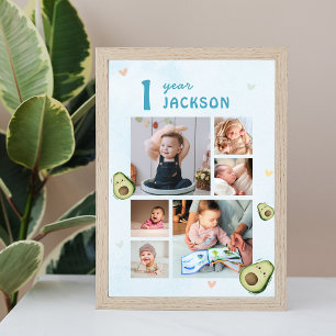 Photo Collage Avocado 1st Birthday Party Poster