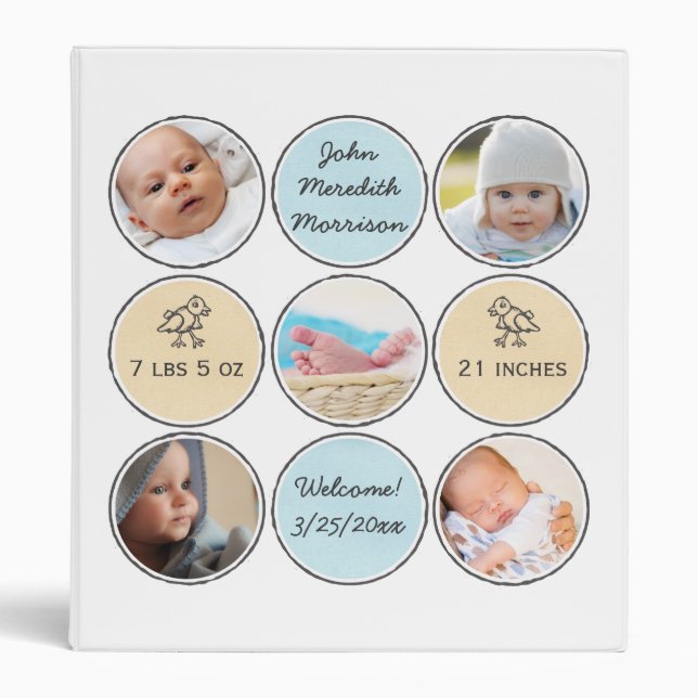 Photo Collage Baby Boy Name, birth stats and duck Binder (Front)