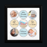 Photo Collage Baby Boy Name, birth stats and duck Gift Box<br><div class="desc">Personalize this wonderful keepsake with 5 custom photos of your newborn baby boy, framed by playful circles and a white neutral background. (Instagram photos work great!) Easily add birth announcement details - Name, birth date, weight and height. Cute baby ducks adorn the two yellow circles while your baby's name and...</div>
