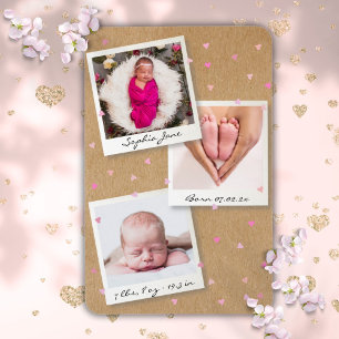 Photo Collage Baby Girl Birth Stats Announcement Magnet