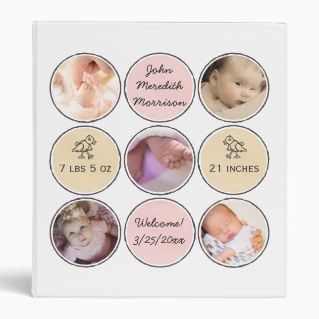 Photo Collage Baby Girl Name, birth stats and duck Binder (Front)