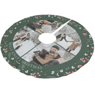 Photo Collage Berry Pattern Green Brushed Polyester Tree Skirt