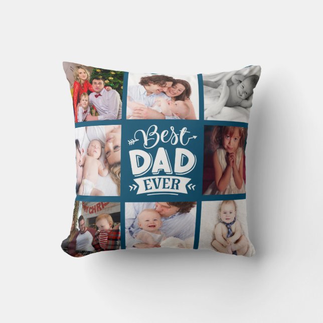 Photo Collage BEST DAD EVER Fathers Day Gift Throw Pillow (Front)